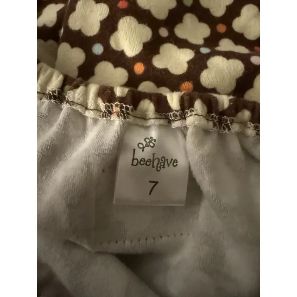 Beehave Girls Dress Size 7 Long Sleeve Tiered Boho Brown Geometric Pattern Lace